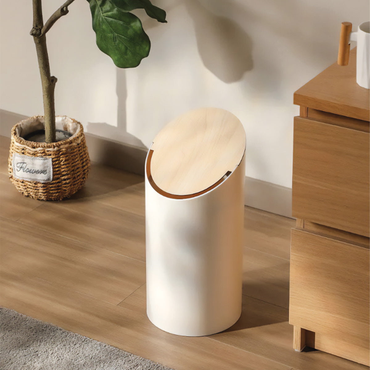 EleganceBois | Moderne houten prullenbak met anti-geurtechnologie