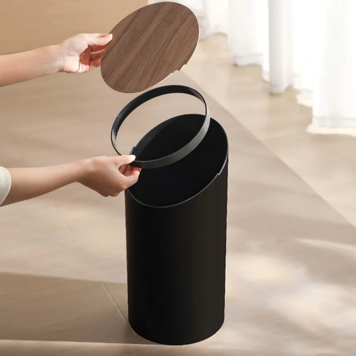 EleganceBois | Moderne houten prullenbak met anti-geurtechnologie