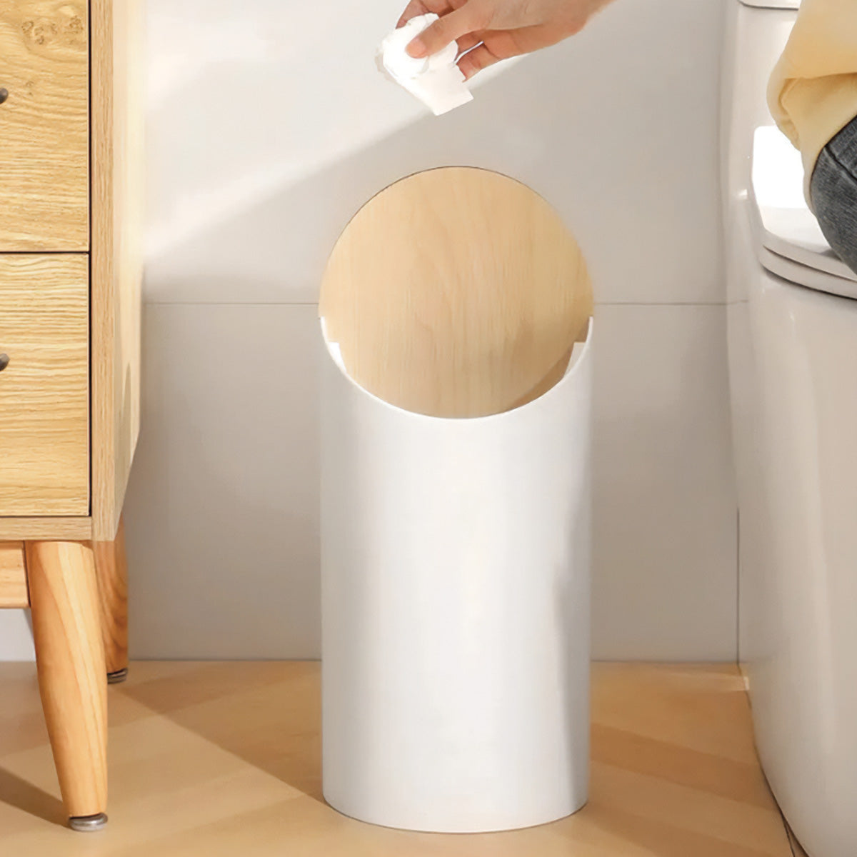 EleganceBois | Moderne houten prullenbak met anti-geurtechnologie