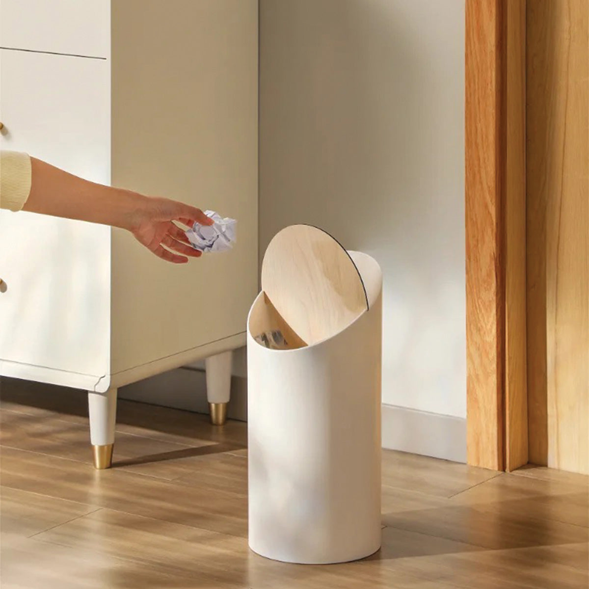 EleganceBois | Moderne houten prullenbak met anti-geurtechnologie